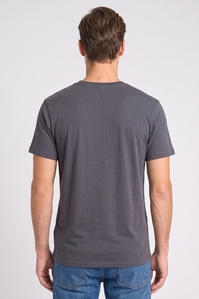 Men Crew Neck Short Sleeve Brand Logo T-Shirt, Dark Grey