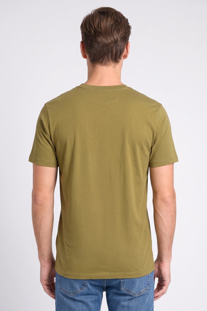 Men Crew Neck Short Sleeve Brand Logo T-Shirt, Olive