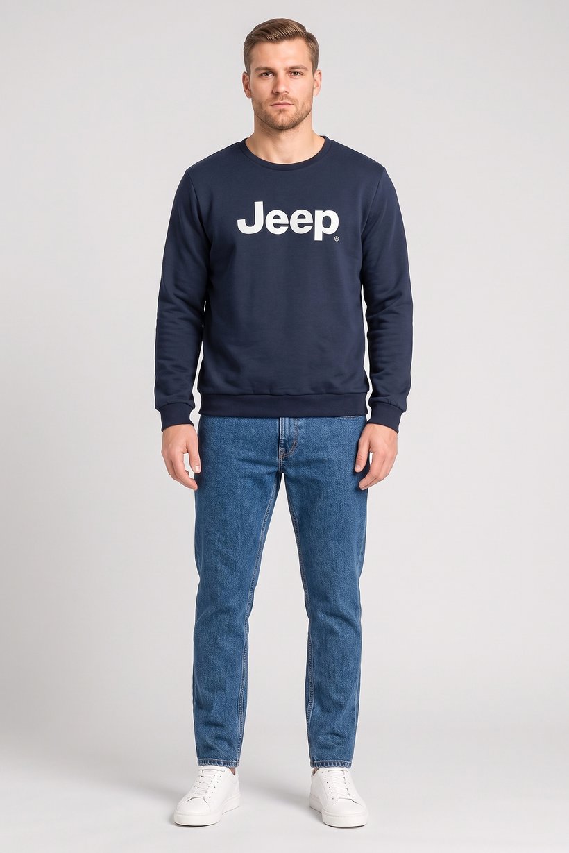 Men Brand Logo Long Sleeve Sweatshirt, Navy