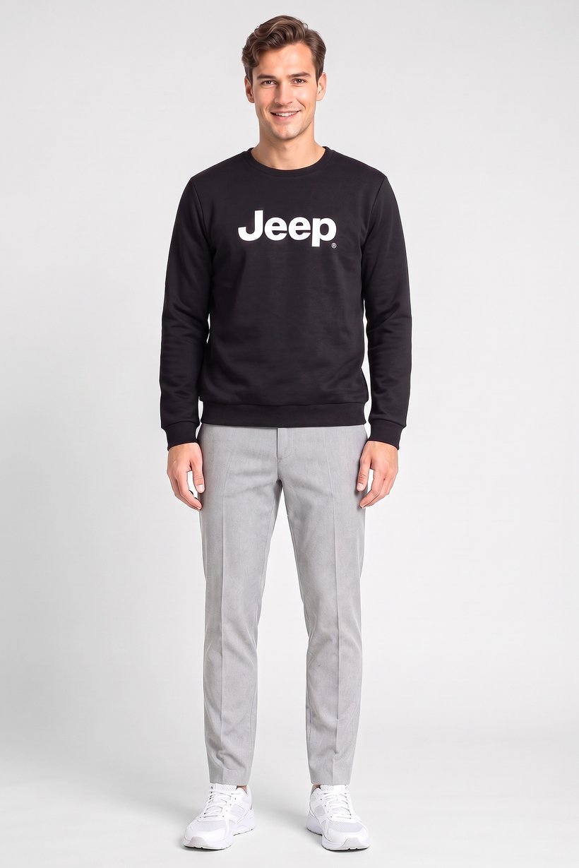 Men Crew Neck Graphic Print Long Sleeve Sweatshirt, Black