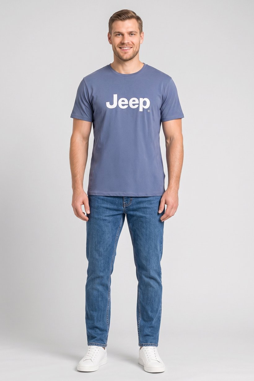Men Crew Neck Short Sleeve Brand Logo T-Shirt, Slate Blue