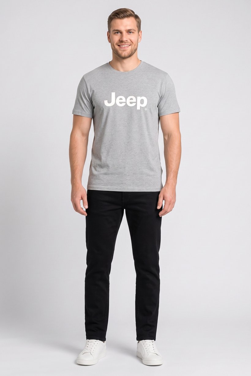 Men Crew Neck Short Sleeve Brand Logo T-Shirt, Light Grey