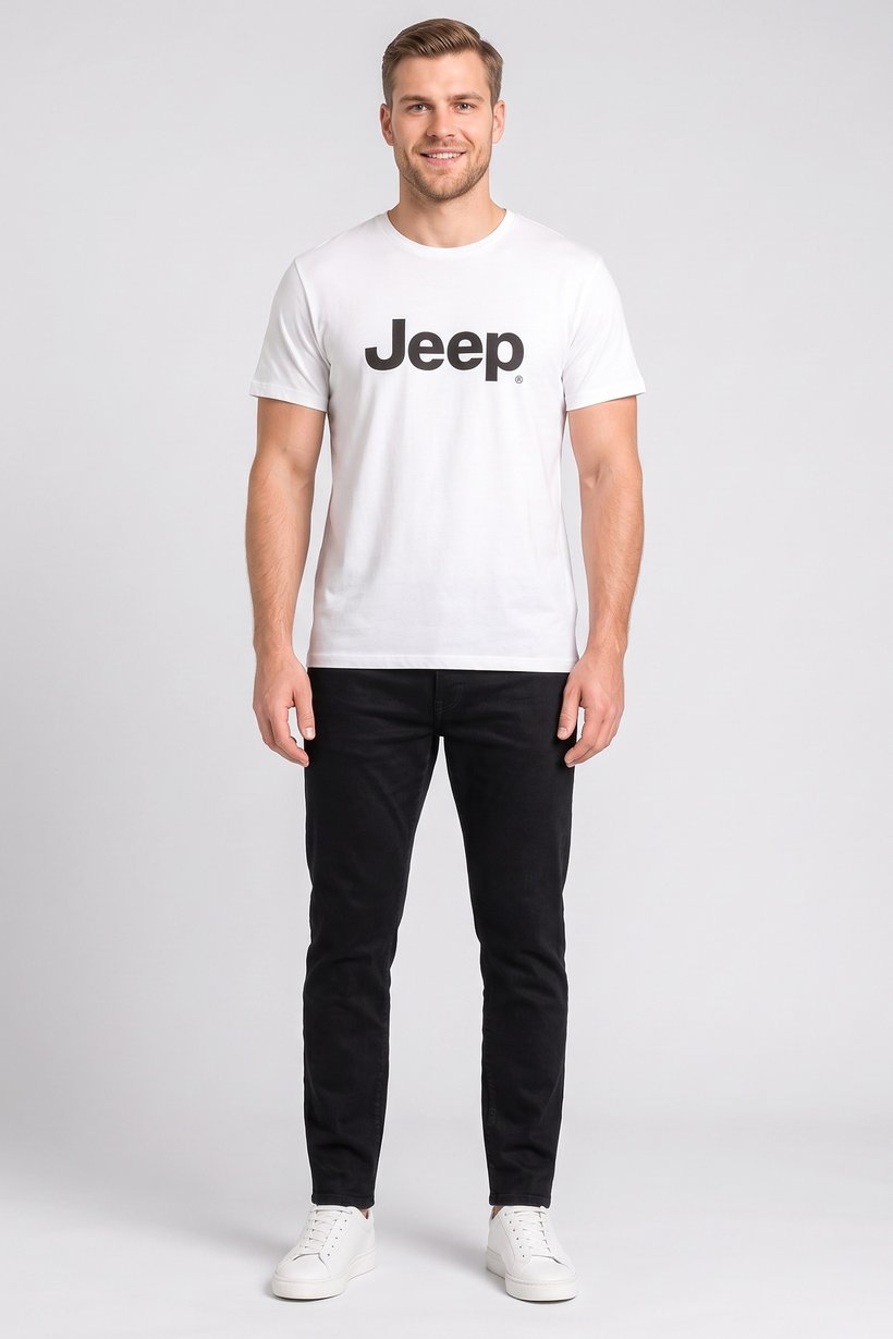 Men Crew Neck Short Sleeve Brand Logo T-Shirt, White