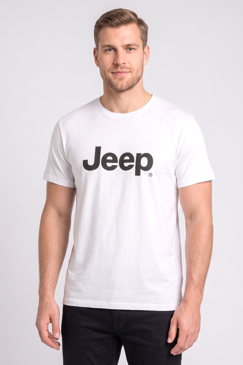 Men Crew Neck Short Sleeve Brand Logo T-Shirt, White