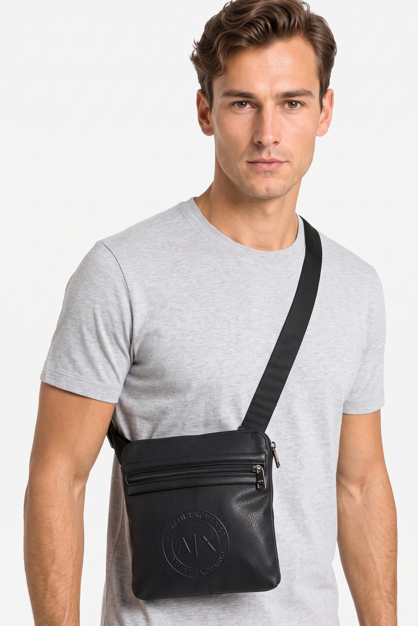 AX Armani Exchange Men Brand Logo Cross Body Bag, Black