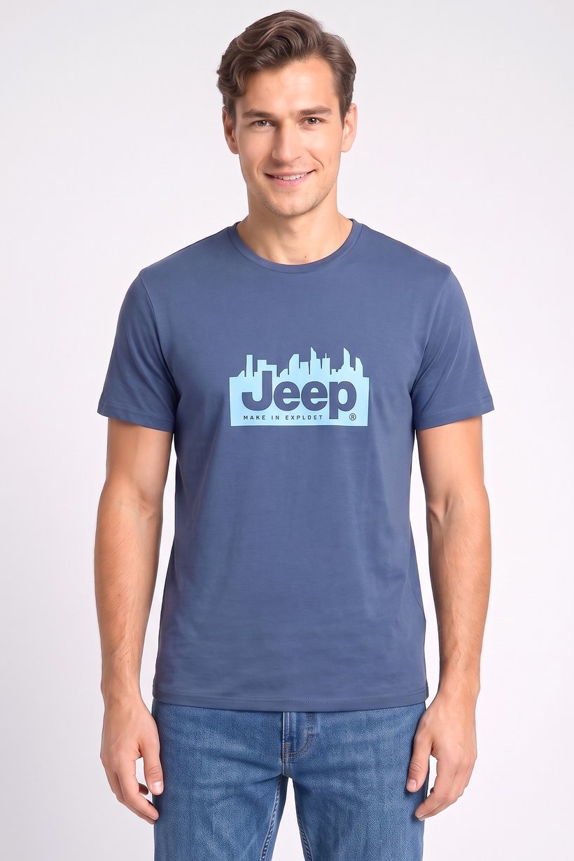 Men Crew Neck Short Sleeve Brand Logo T-Shirt, Navy