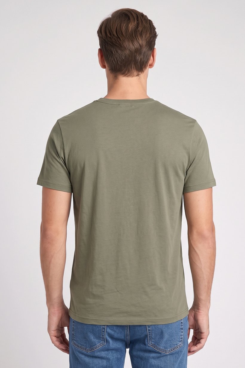 Men Crew Neck Short Sleeve Brand Logo T-Shirt, Olive