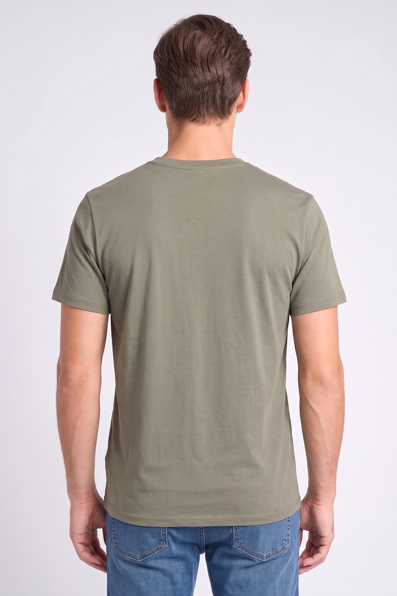 Men Crew Neck Short Sleeve Brand Logo T-Shirt, Olive