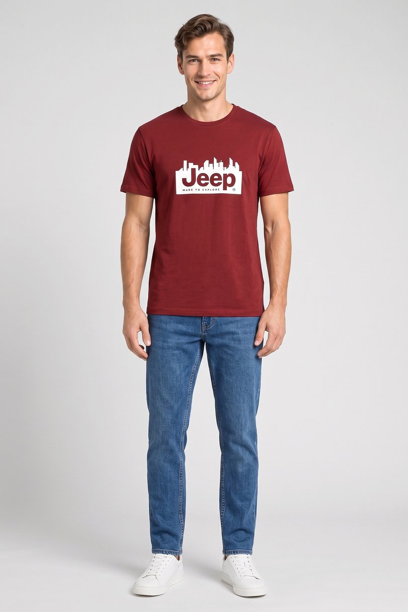 Men Crew Neck Short Sleeves Brand Logo T-Shirt, Maroon