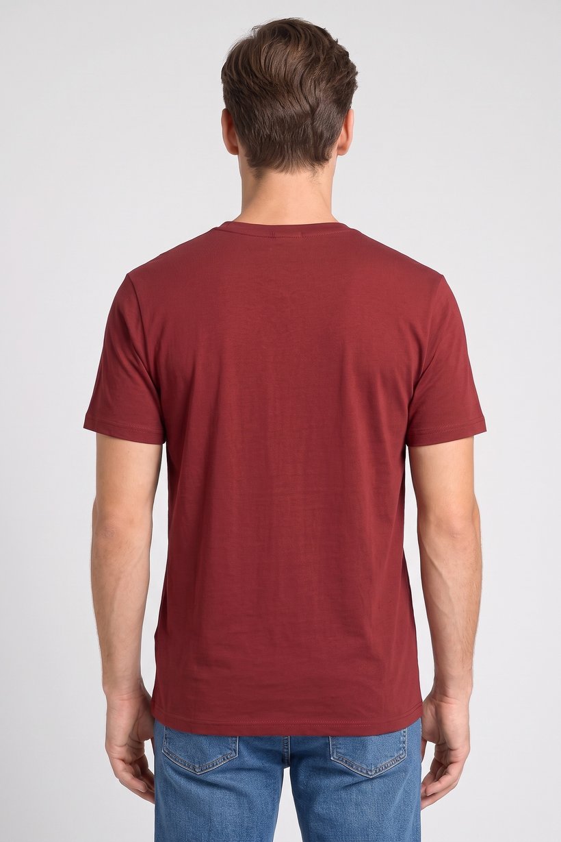 Men Crew Neck Short Sleeves Brand Logo T-Shirt, Maroon