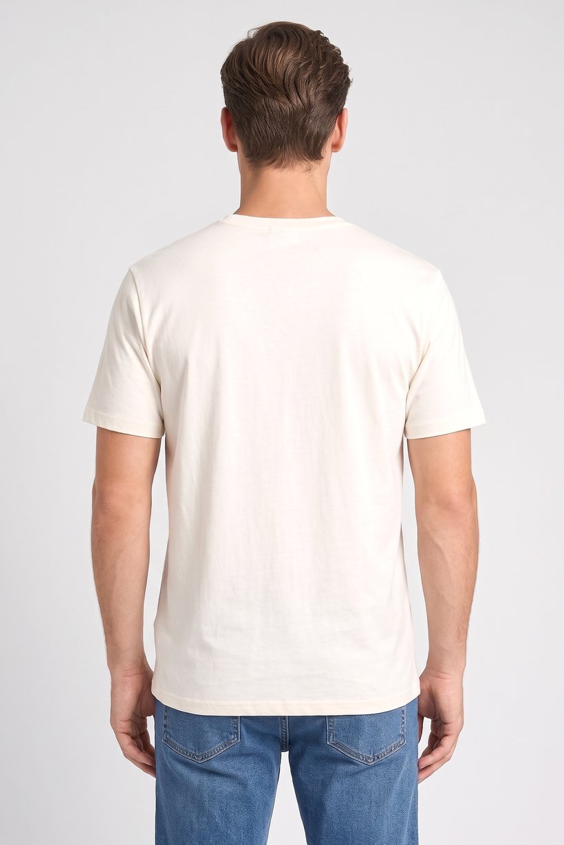 Men Crew Neck Short Sleeve Brand Logo T-Shirt, Cream