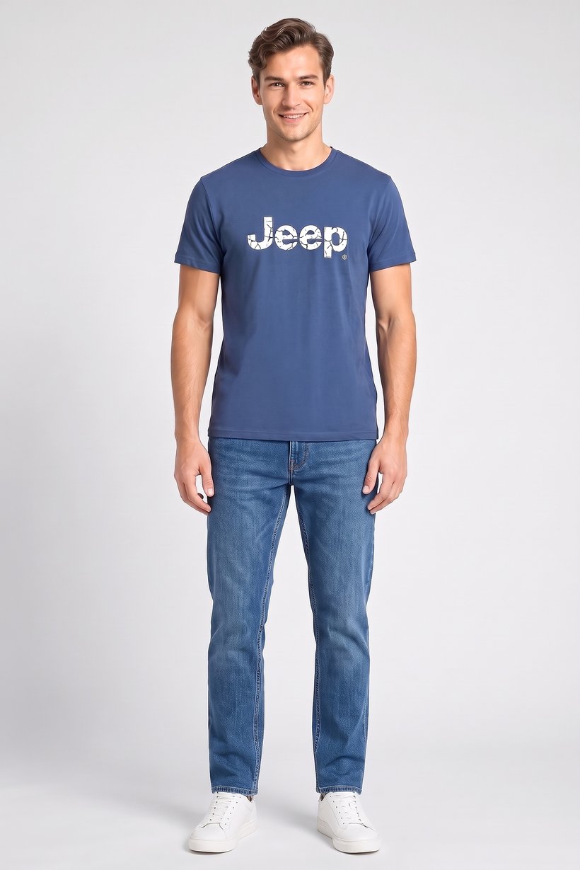 Men Crew Neck Short Sleeves Brand Logo T-Shirt, Navy