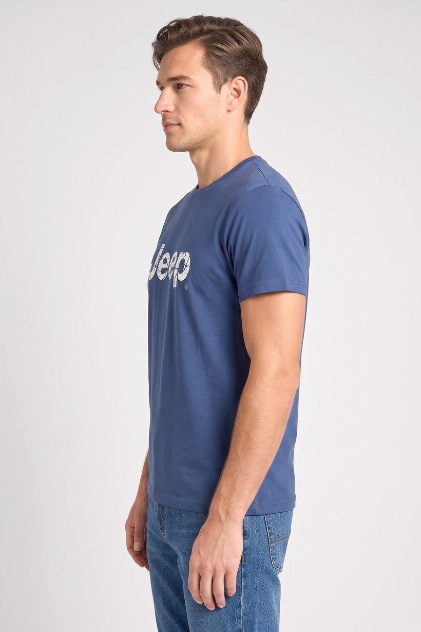 Men Crew Neck Short Sleeves Brand Logo T-Shirt, Navy