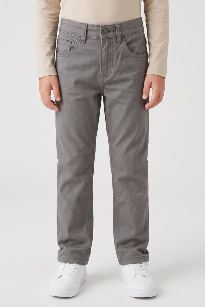 Kids Boy Slim Fit Solid Chino Pants, Grey