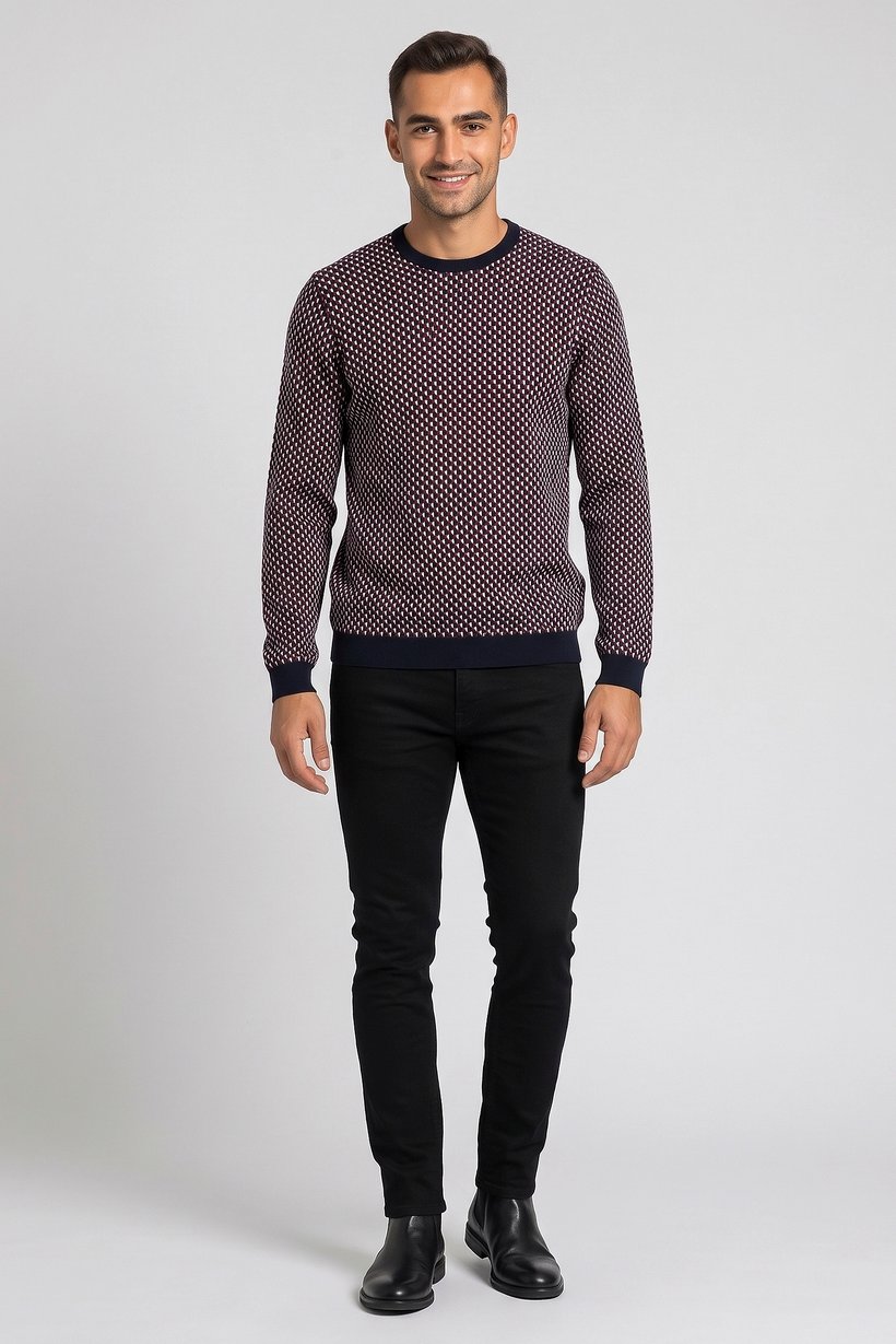 Emporio Armani Men Crew Neck Allover Print Sweater, Multicolor