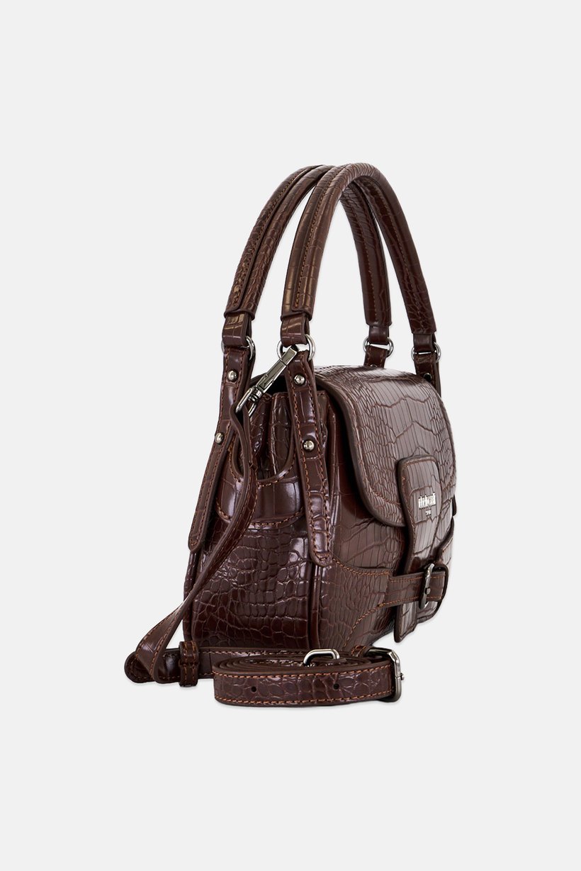 Women Snakeskin Handbag, Dark Brown