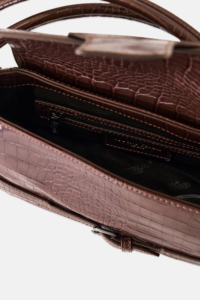 Women Snakeskin Handbag, Dark Brown