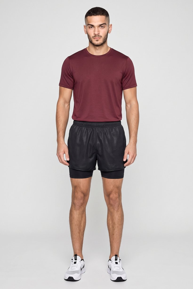Men Performance Fit Training 2 in 1 Shorts, Black