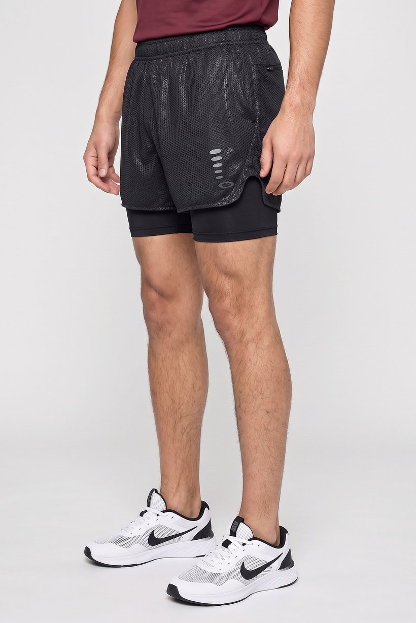 Men Performance Fit Training 2 in 1 Shorts, Black