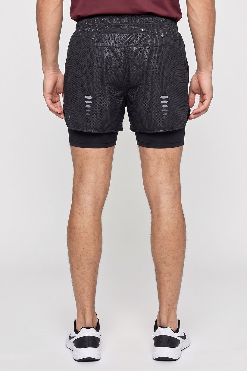 Men Performance Fit Training 2 in 1 Shorts, Black