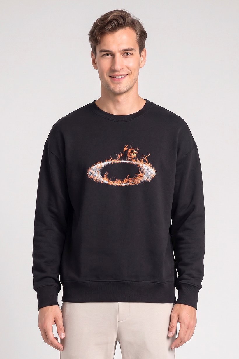 Men Regular Fit Long Sleeve Outdoor Sweatshirt, Black