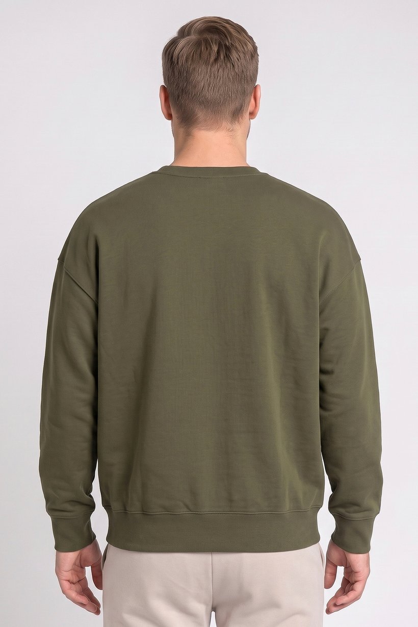 Men Crew Neck Long Sleeve Brand Logo Sweatshirt, Dark Olive