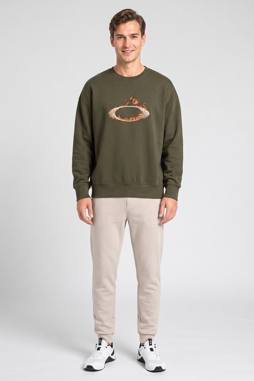 Men Regular Fit Long Sleeve Outdoor Sweatshirt, Dark Olive