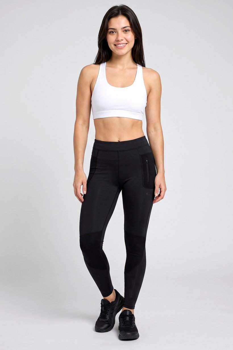 Women Performance Fit Brand Logo Running Tights, Black