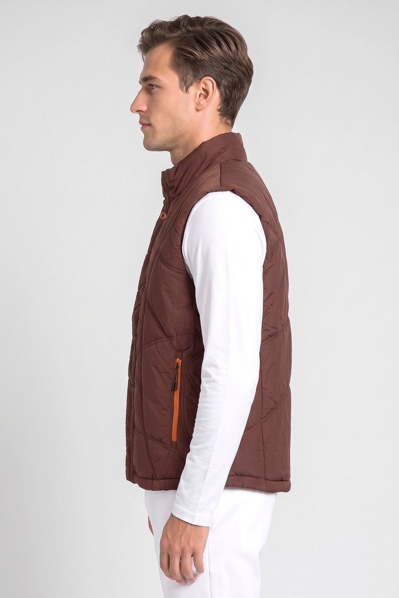 Men Performance Fit Sleeveless Outdoor Vest Jacket, Dark Burgundy