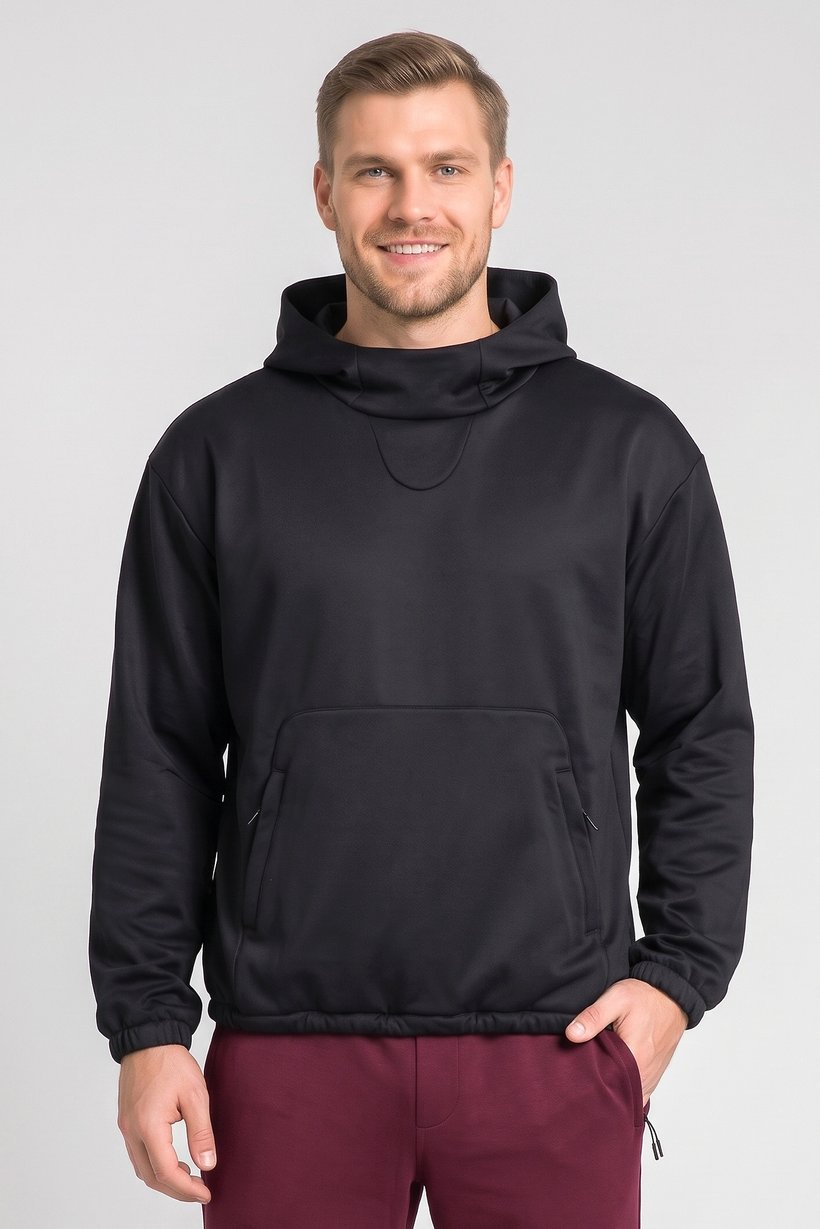Men Baggy Fit Long Sleeve Outdoor Hoodie, Black