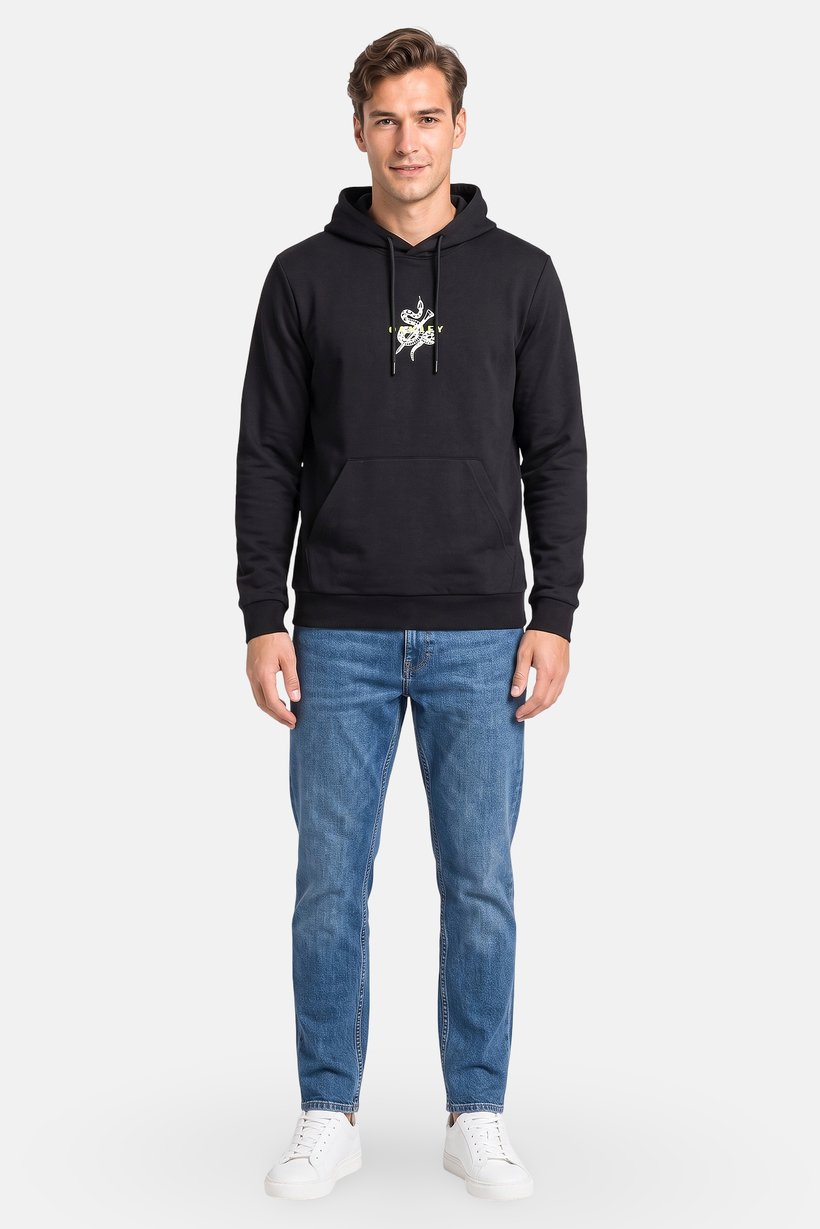 Men Long Sleeve Embroidered Logo Hoodie, Black