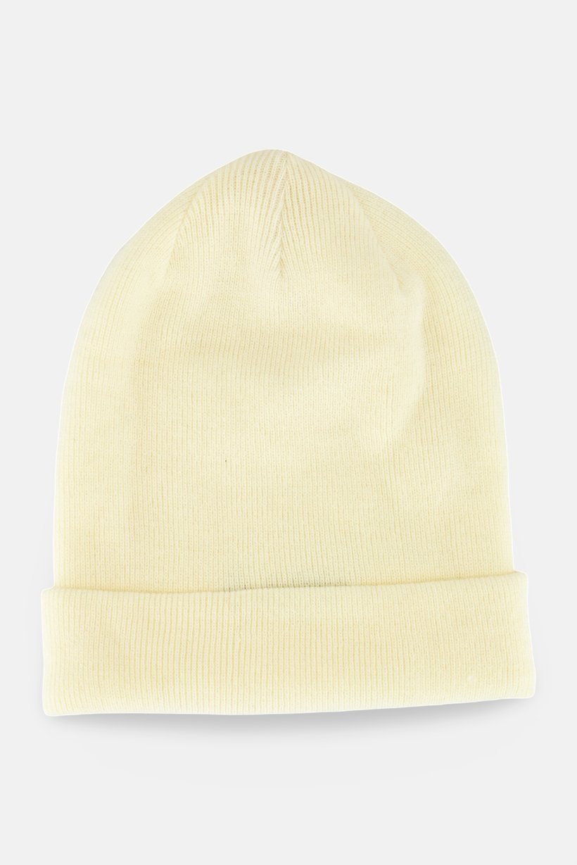 Men Embroidered Logo Beanie Hat, Cream