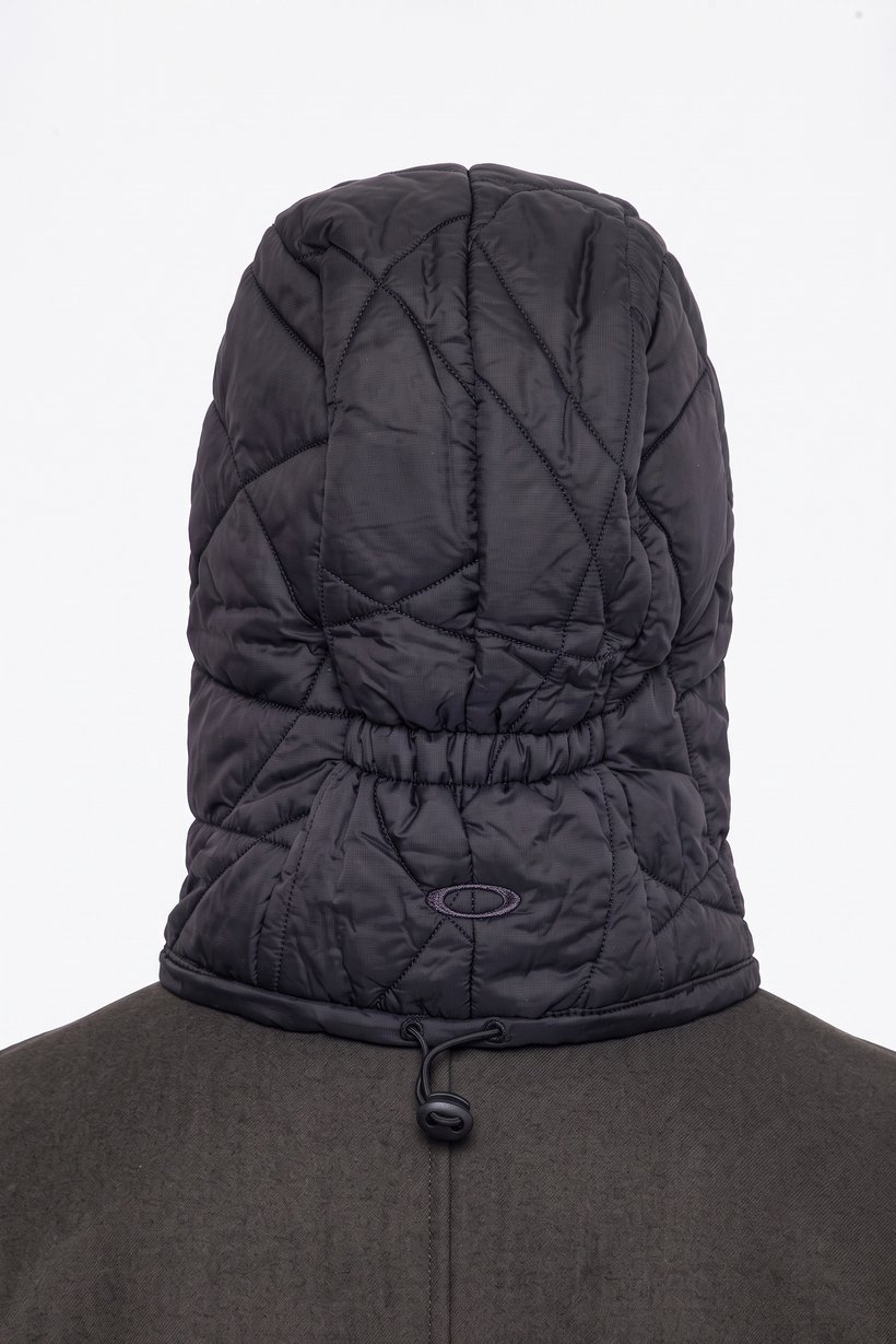 Men Embroidered Logo  Puff Hood Beanie, Black