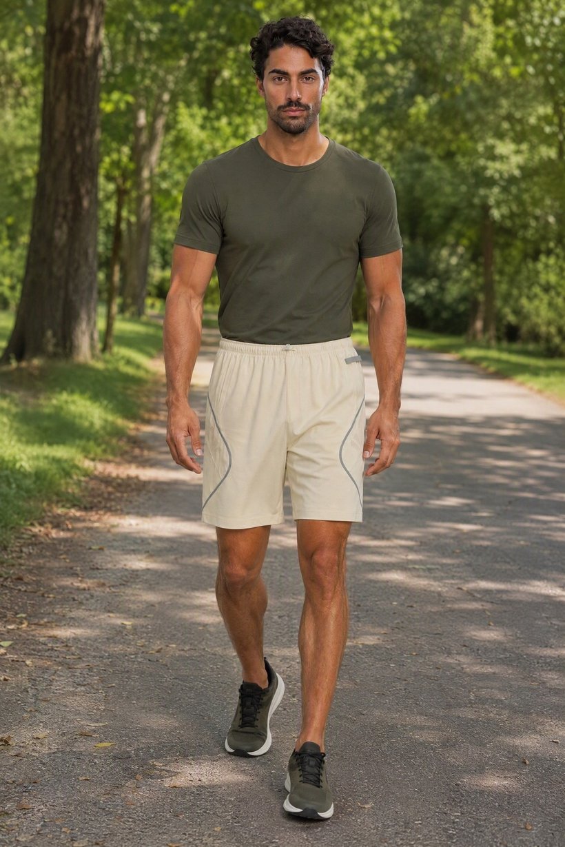 Men Performance Fit Outdoor Shorts, Cream