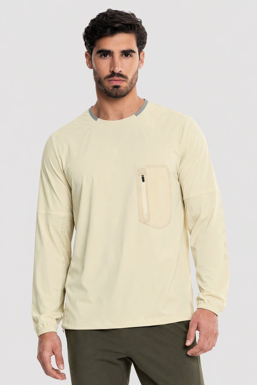 Men Performance Fit Long Sleeve Training T-Shirt, Cream
