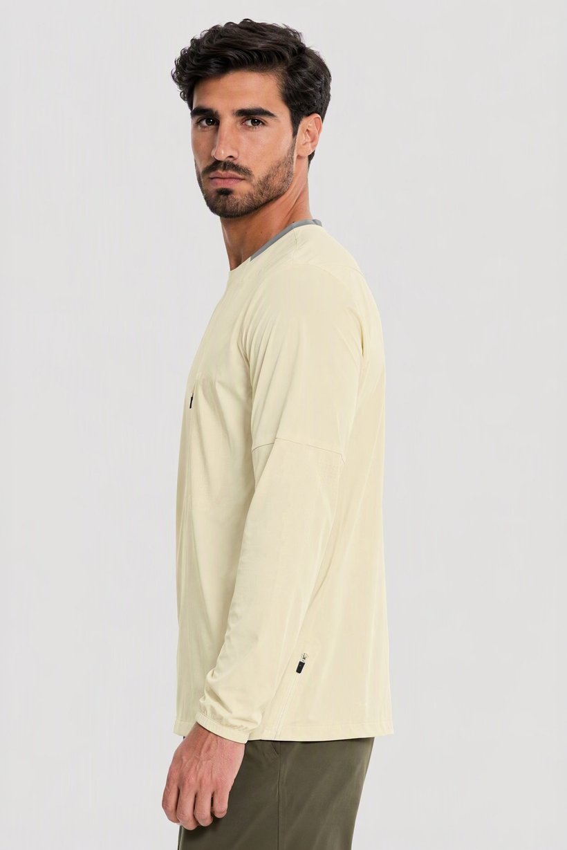 Men Performance Fit Long Sleeve Training T-Shirt, Cream
