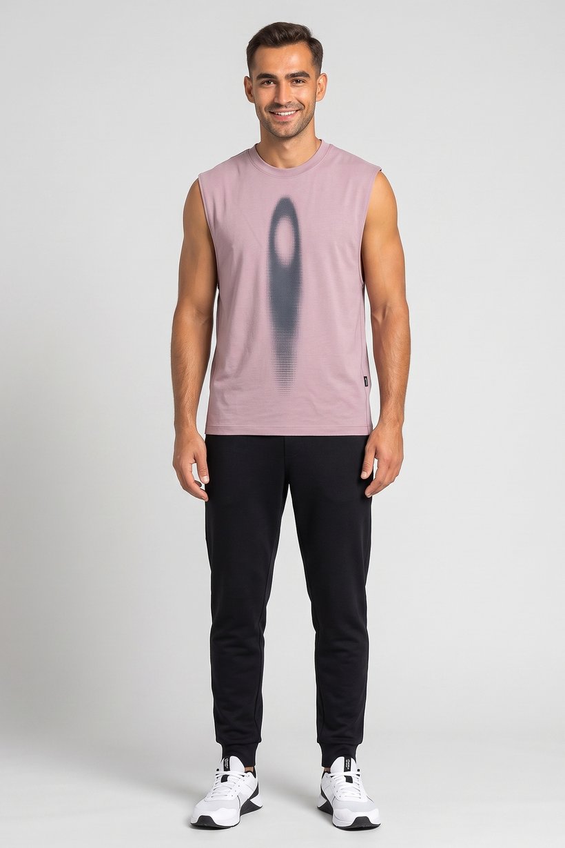 Men Boxy Fit Sleeveless Training Vest, Dusty Pink
