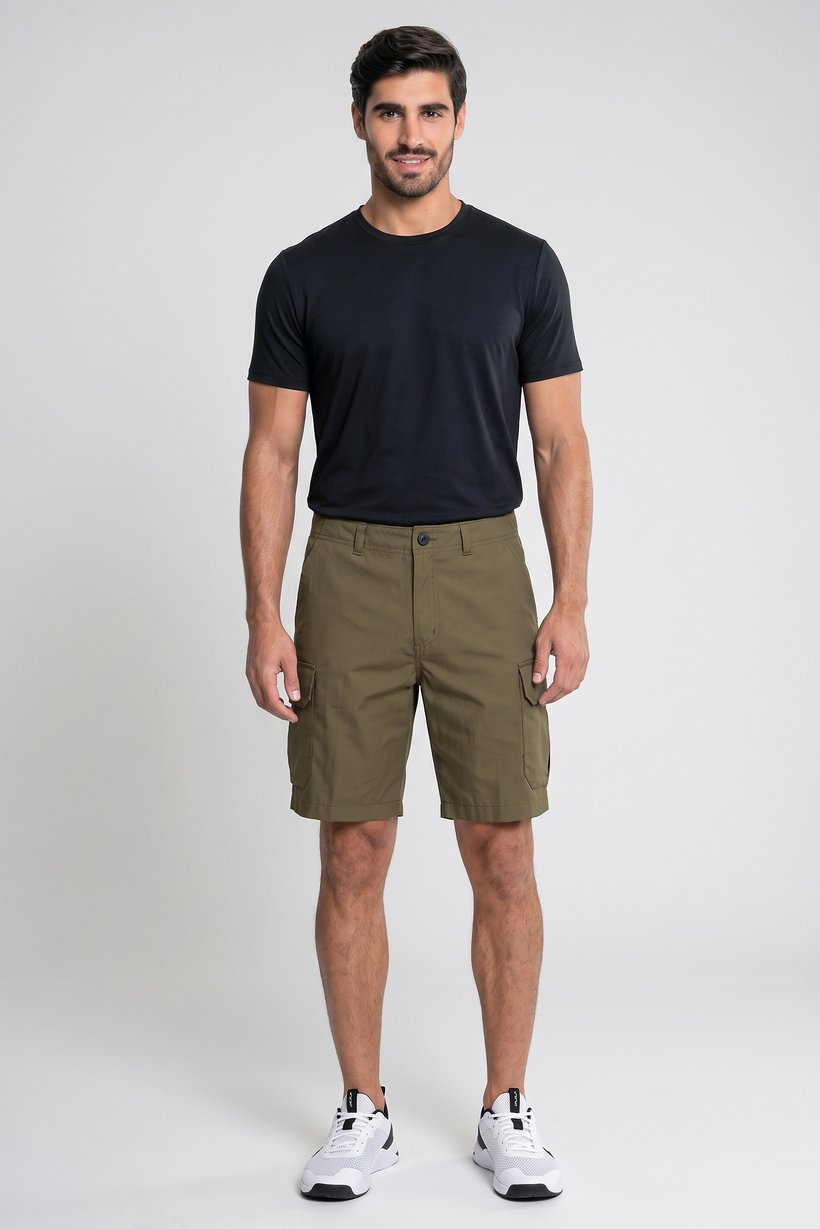 Men Regular Fit Outdoor Cargo Shorts, Olive