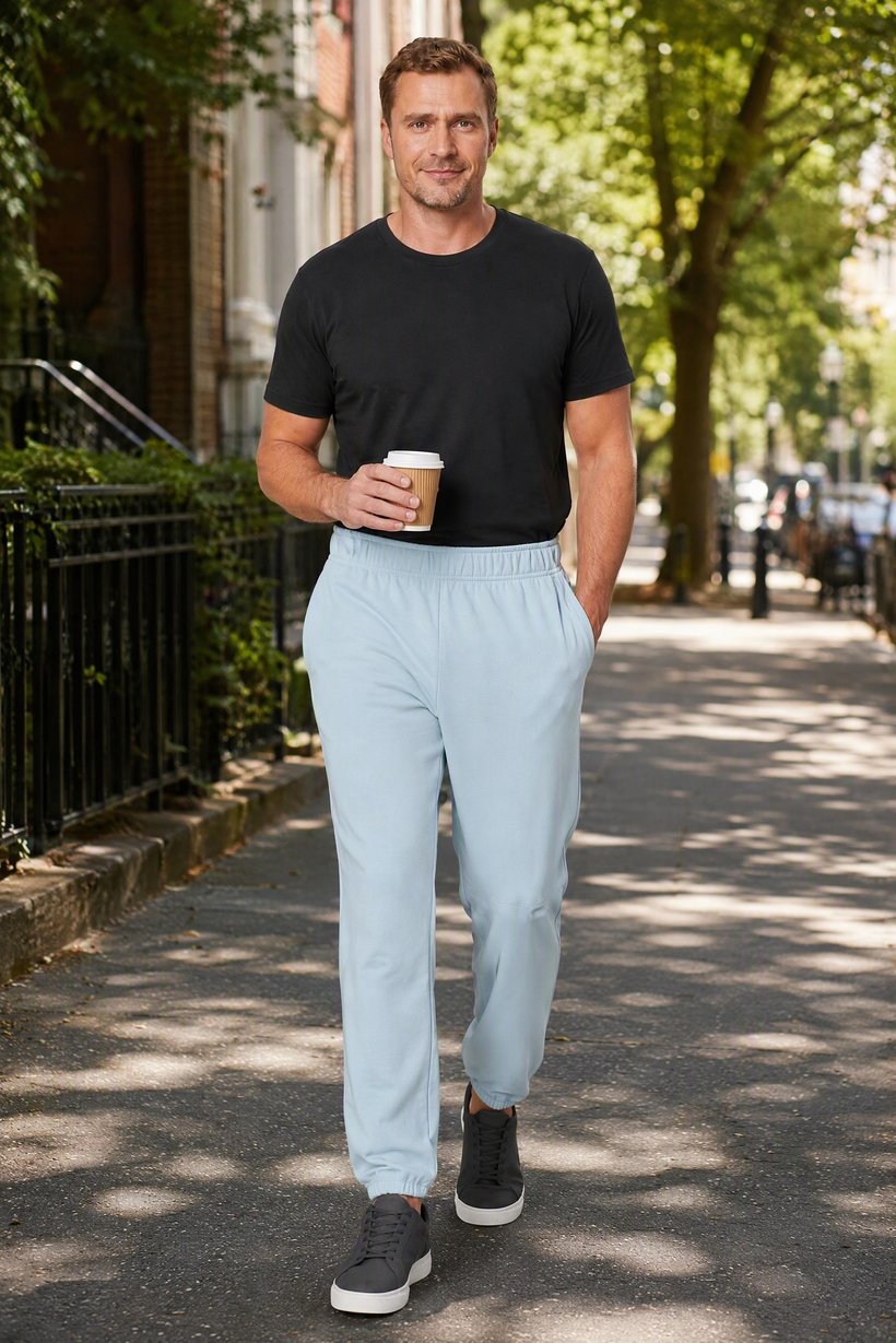 Men Relaxed Fit Outdoor Sweatpants, Light Blue