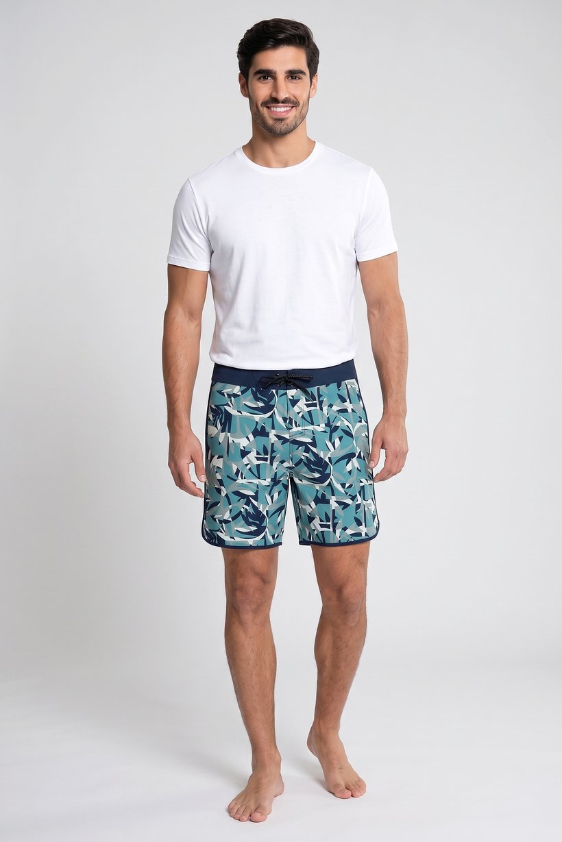 Men Drawstring Allover Print Board Shorts, Multicolor
