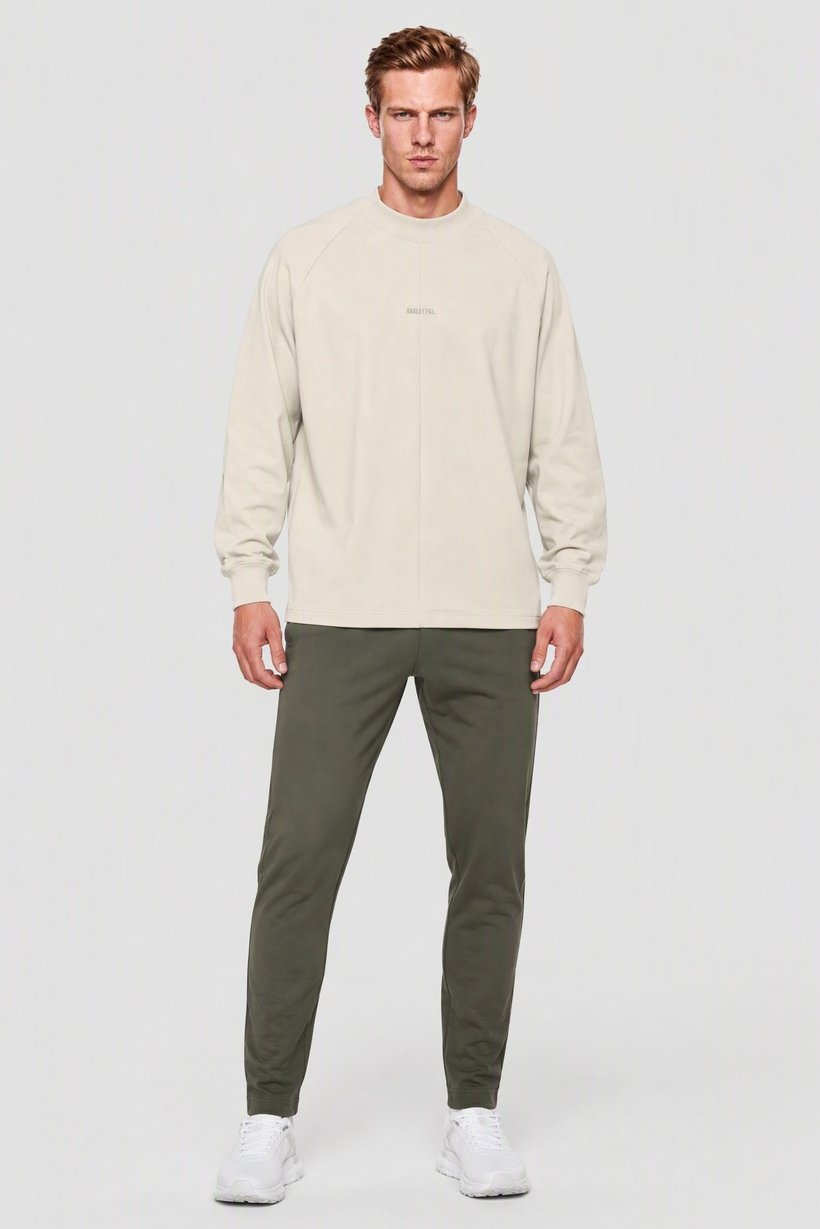 Men Regular Fit Long Sleeve Outdoor Sweatshirt, Cream