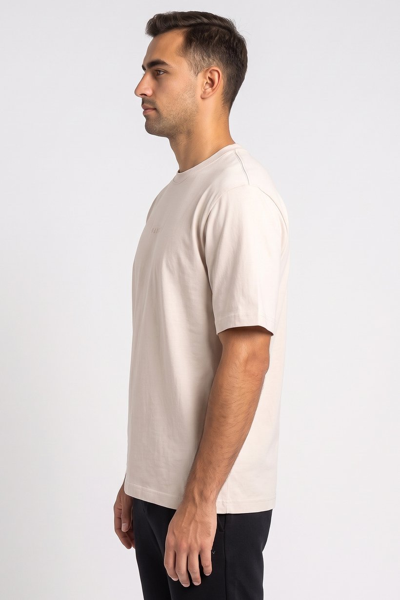 Men Boxy Fit Short Sleeve Outdoor T-Shirt, Cream