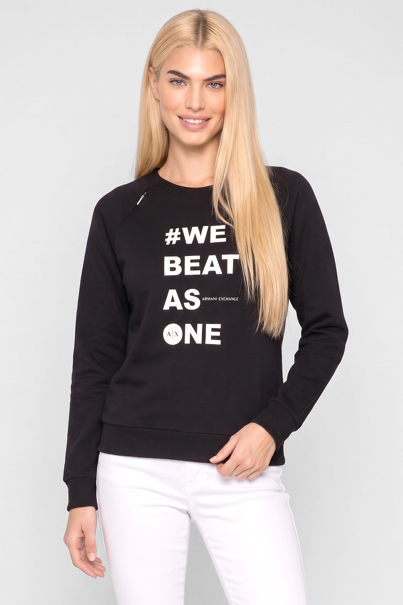 AX Armani Exchange Women Crew Neck Graphic Print Long Sleeve Sweatshirt, Black