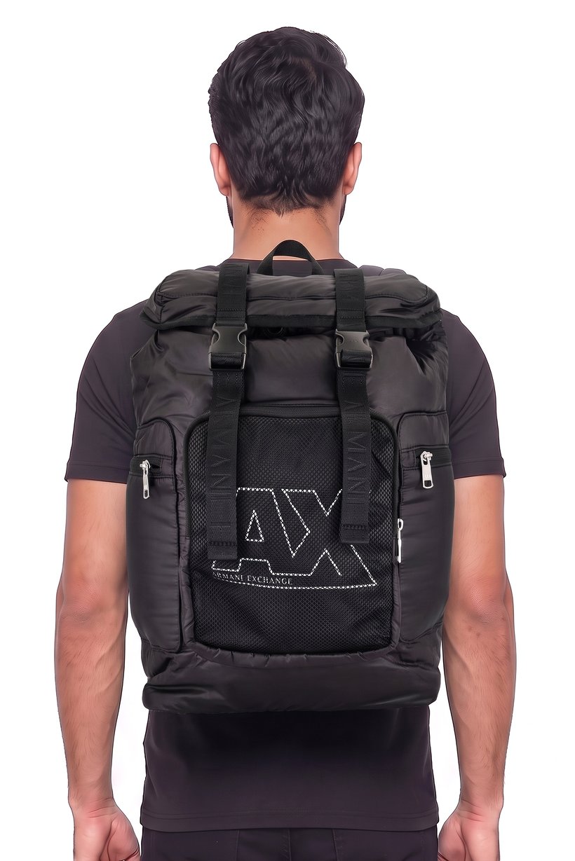 AX Armani Exchange Men Brand Logo Quilted Backpack, Black