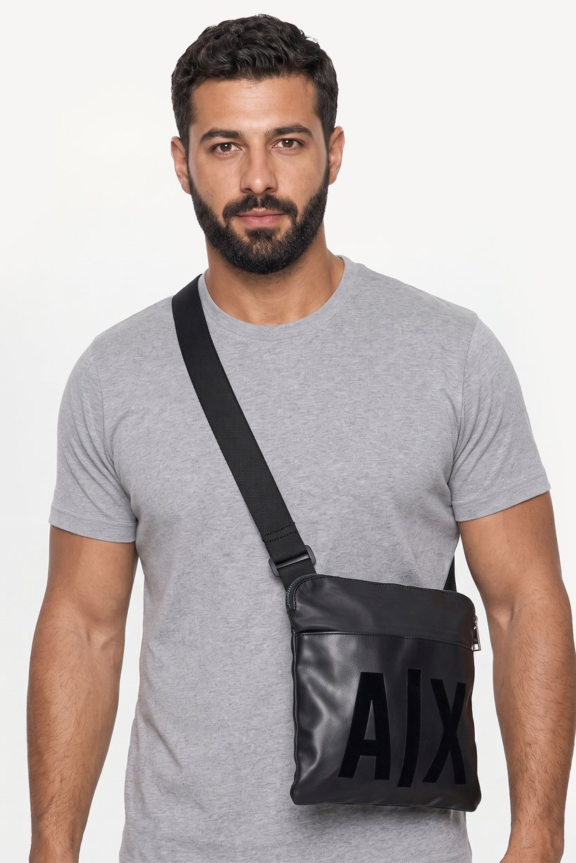 AX Armani Exchange Men Brand Logo Cross Body Bag, Black