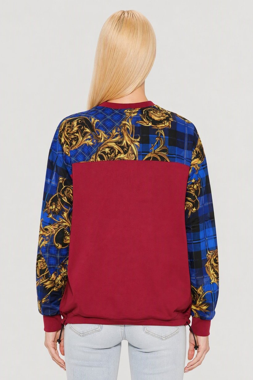 Women Crew Neck Graphic Print Long Sleeve Sweatshirt, Maroon