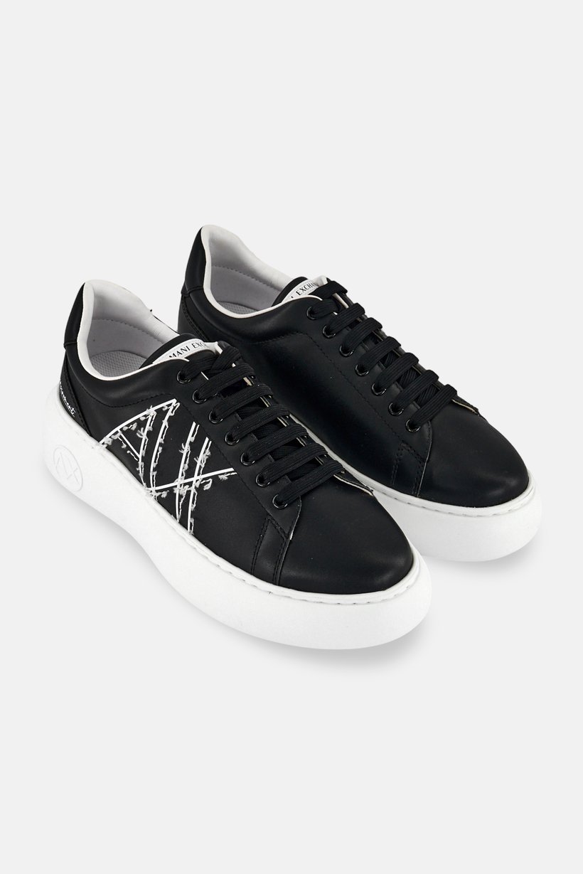 Armani Exchange Women Brand Logo Lace Up Casual Shoes, Black