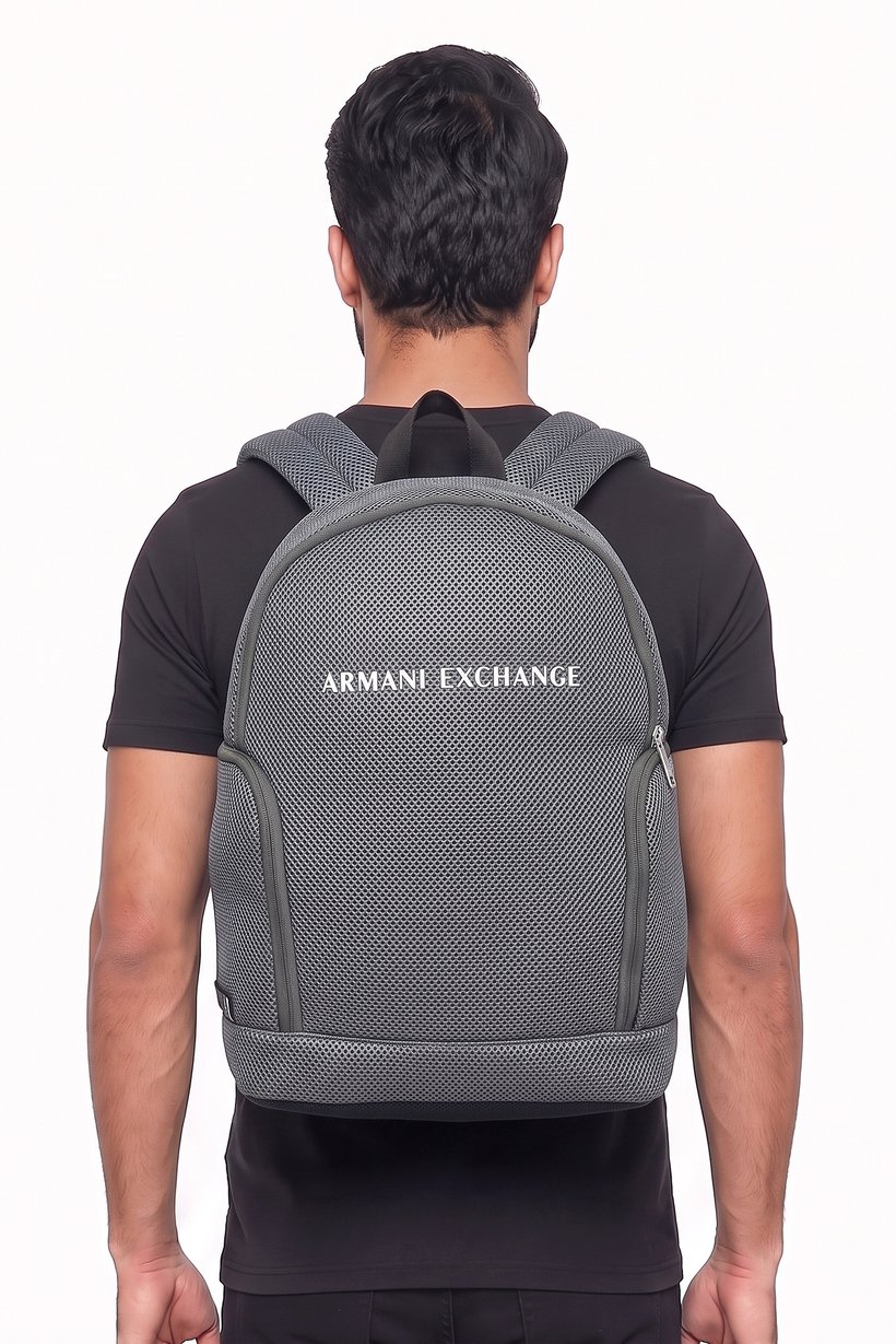 AX Armani Exchange Men Brand Logo Textured Backpack, Olive