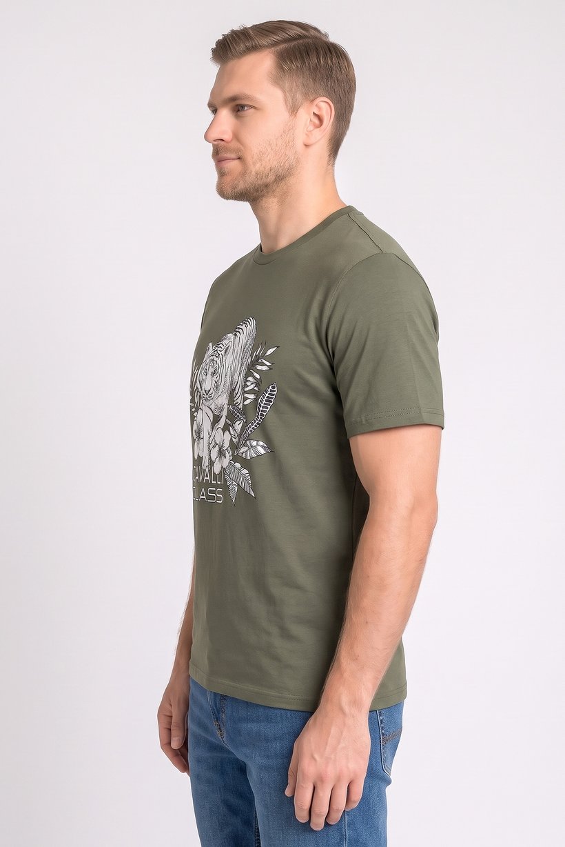 Men Crew Neck Graphic Print Short Sleeve T-Shirt, Olive