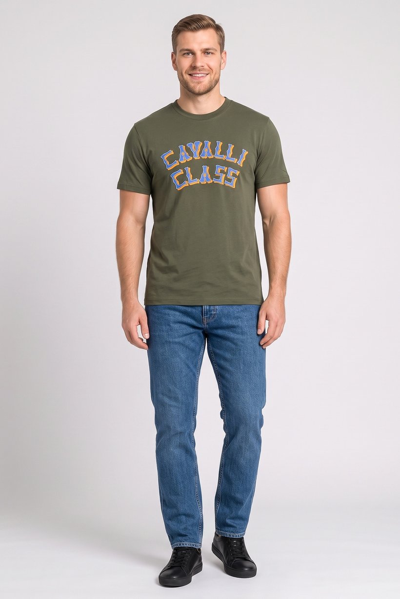 Men Crew Neck Graphic Print Short Sleeve T-Shirt, Olive